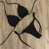 Biquíni Sexy de Três Peças Cor Sólida com Amarração no Pescoço, Estilo Europeu e Americano, Roupa de Banho Multicor Ajustável para Mulheres
