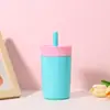 Novo Copo com Canudo Color-Blocking Dopamina, Copo Térmico de Aço Inoxidável Moderno e Compacto, Mini Copo de Café Portátil para Uso Doméstico