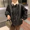 Chaqueta de Cuero Estilo Coreano 2024 con Terciopelo y Acolchado para Personas Pequeñas, Chaqueta de Motocicleta Holgada con Cuello Alto, Chaqueta de PU de Manga Larga para Mujer
