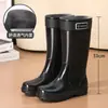 Botas de Lluvia de Caña Alta para Viajes al Aire Libre Transfronterizos, Zapatos Largos Impermeables para Mujer, Zapatos de Goma de Moda Diarios para Adultos con Forro de Felpa
