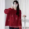 Estilo perezoso suelto casual versátil abrigo suéter para mujer primavera y otoño talla extra leche cuello redondo reductor de edad cárdigan de punto