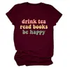 Beber té leer libros Amazon eBay sitio independiente camiseta casual cómoda para mujer cuello redondo manga corta
