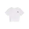 Camiseta Negra de Manga Corta con Cuello Redondo para Mujer, Nuevo Estilo de Verano, Estampado Simple de Corazón, Top Corto Casual Delgado