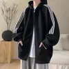Chaqueta deportiva a rayas de tres barras con cremallera, estilo americano, moderna, para hombre y mujer, abrigo y sudadera versátiles de moda, uso rudo para otoño e invierno