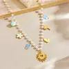 Moda coreana corrente de pérolas pequena e fresca acessórios com pingente multi-elementos amor acessórios de flor de coqueiro colar