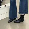 Botines de tobillo estilo francés de punta cuadrada, colección otoño/invierno, tacón bajo, ajuste ceñido, color marrón claro, tacón grueso, botines versátiles