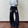 Jeans de campana con estampado de cruz, estilo retro americano para mujer, colección primavera/otoño 2026, corte holgado, pantalones de pierna ancha