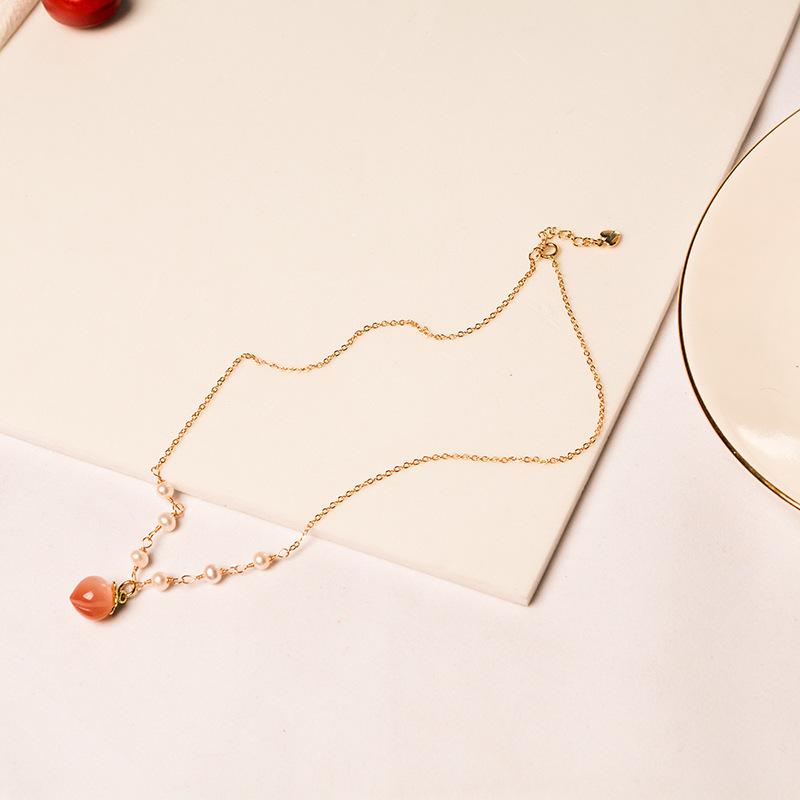 2022夏季新款玛瑙水蜜桃项链女ins小众感