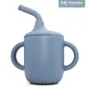 Taza de Aprendizaje para Bebé de Silicona Transfronteriza con Doble Asa, Taza con Popote, Anticaídas, Popote de Codo Antideslizante, Vaso de Agua de Silicona de Grado Alimenticio