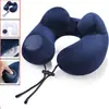 Almohada inflable suave y cómoda tipo presión en forma de U para el cuello, almohada de viaje, soporte de cuello portátil en forma de U para vuelo