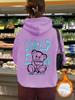 Sudadera de Felpa con Capucha y Bolsillo Canguro con Estampado de Oso de Dibujos Animados para Mujer, Otoño e Invierno, Talla Europea Transfronteriza, Estilo Europeo y Americano, Manga Larga