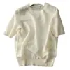 Camiseta de Manga Corta Jacquard de Encaje Tejido Retro para Mujer, Delgada, Diseño Verano 2025, Chic, Elegante, Adelgazante