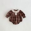 Mono de Otoño Estilo Coreano para Niñas, Pelele a Cuadros con Cuello de Muñeca para Bebé, Ropa Dulce para Niños Pequeños, Traje para Gatear