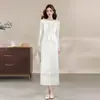 Vestido de encaje de ganchillo elegante de alta calidad, estilo francés, para otoño, en blanco