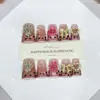 Daiyueda Unhas Vestíveis Puras Feitas à Mão Novo Estilo Bico de Pato Curto F022 Pintura Esculpida Estampa de Leopardo Patch de Arte de Unha Elegante