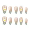 Manicura Verde Gradiente Nude con Relieve 3D 10 Piezas de Parches para Uñas Codificados Flores Frescas Lindas Uñas Portátiles Hechas a Mano