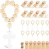 Set de Pulseras Cruz de Madera para Bautizo con Cuentas, Comercio Exterior Spot Transfronterizo, con Bolsa de Malla Blanca y Hilo de Cuentas de Madera, Regalo