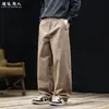 100% Algodão Estilo Old Money Minimalista Calças Casuais Masculinas Outono Inverno Cinza de Alta Qualidade Retas Largas Tamanho Plus Calças Longas