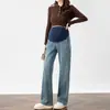 Jeans de maternidad de principios de otoño, pantalones largos elásticos de alta calidad para primavera y otoño, soporte para el vientre en forma de U, pantalones rectos casuales de pierna ancha holgados