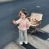 Estilo Nuevo Primavera y Otoño 2026 Niña Encaje Patchwork Moda Versátil Top Cuello Redondo Linda Camiseta de Manga Larga para Niñas