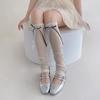 Manga Estilo Lazo Lolita Estilo Ballet Protector Solar Rayado Manga de Mano Boca de Burbuja Delgada Estilo Japonés Calcetines Cubrepiernas de Niña