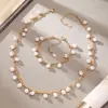 Miduoduo Joyería Estilo Europeo y Americano Pulsera y Collar con Borlas Hechos a Mano de Cuentas Juego de Acero Inoxidable Ecológico Chapado en Oro de 18K
