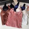 Chaleco térmico de terciopelo dorado para otoño e invierno para mujer, cuello en V, tirante interior con almohadilla en el pecho, para usar por dentro y por fuera, top con pliegues en la espalda, ropa interior de belleza