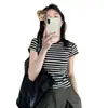 Una generación de camiseta francesa de rayas negras de manga corta para mujer, ropa de verano nueva, top slim, moderno y chic