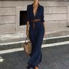 Europeo y Americano 2025 Transfronterizo Nuevo Otoño Elegante Vestido de Cintura Francés Elegante Vestido Camisero Adelgazante de Cintura
