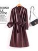 Abrigo de Cuero Haining Transfronterizo de Longitud Media por Encima de la Rodilla Cortavientos Otoño e Invierno Nuevo Abrigo de Piel de Oveja Talla Grande Chaqueta de Cintura Venta al por Mayor