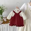 Dianxi Baby Conjunto de Dos Piezas para Niñas Estilo Coreano Sencillo, Manga Larga, Otoño Nuevo, Elegante Falda-Pantalón de Lunares