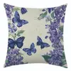 Serie Floral Morada Nueva de Temu Transfronteriza Funda de Almohada Estampada en Lino Etiqueta de Decoración de Animales Jit Dropshipping