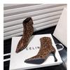 Botines Cortos Sexy con Estampado de Leopardo para Mujer 2024 Nuevos de Primavera y Otoño Adelgazantes Botas Individuales de Punta Tacón Fino Cremallera Tacón Alto Botas de Moda