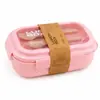 Lonchera rectangular personalizada de tres compartimentos estilo japonés de paja de trigo, apta para el trabajo, apta para microondas, con compartimentos separados y una cuchara