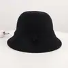 Chapéu bucket floral 100% lã coreano para mulheres, cor sólida vintage, moderno, elegante, de alta qualidade, adequado para mães, outono e inverno