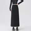 Falda lápiz de otoño nueva para mujer, color negro, de talle alto, con abertura, corte recto y ajuste al cuerpo
