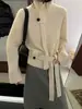 Cardigã de malha com gola alta estilo coreano, amarração na cintura, novo casaco suéter elegante para outono e inverno de 2026, para mulheres, importado