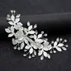 Peineta de aleación con hojas de diamante, hecha a mano, estilo transfronterizo europeo y americano, con borde de horquilla, para novia, tocado de boda, accesorios para el cabello