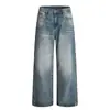 K2466 Estilo High Street Americano Unisex Moda Urbana Lavado Azul Retro Diseño Vaqueros Casuales Sueltos para Hombre