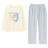 Pijama nuevo para mujer primavera y otoño, algodón puro, lindo, animado, estilo de dibujos animados, se puede usar afuera, conjunto de ropa para el hogar para mujer