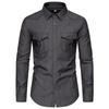 Camisa jeans outono e inverno nova Amazon cross-border masculina bolso duplo camisa jeans manga comprida tamanho europeu camisa de lapela