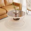 Mesa de centro redonda de vidrio templado color crema para sala de estar de casa, mesa pequeña de lujo ligero para apartamento moderno