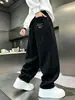 Pantalones para niño de corte holgado y pierna curva, pants deportivos de primavera y otoño, pantalones largos casuales de pierna ancha para niños mayores, modernos en gris y negro, estilo otoño