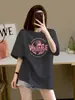 Camiseta de Manga Corta para Mujer de Algodón Puro Gris Oscuro, Nuevo Estilo Verano 2025, Top Holgado Estilo Europeo Oversize, Camiseta de Moda al por Mayor