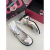 Sapatos de camada única com laço prateado estilo coreano Sapatos femininos de couro pequenos de verão 2023 elegantes com senso francês Mary Jane