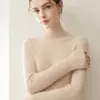 Suéter de punto 100% cachemir de primera línea listo para usar, cuello semi-alto, acanalado, top otoño/invierno, tejido, para mujer, color liso, elegante, simple, jersey