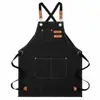 Delantal de Lona de Algodón Engrosado Transfronterizo con Logo Personalizado para Cafetería Cocina Hogar Jardinería Catering Ropa de Trabajo