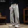 Pantalones vaqueros minimalistas de alta gama con patrón de nudo de bambú estilo old money teñidos con plantas para hombre, casual, pierna recta, largos, holgados, talla grande 26, estilo nuevo