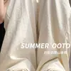 Pantalones Anchos Estilo Perezoso Azul para Mujer Primavera y Verano 2025 Nuevos de Cintura Alta con Caída Textura de Acetato Hilo de Seda de Hielo Leche Fujiyama