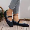 Zapatos Mary Jane planos de punto elástico estilo pastoral forestal, con punta cuadrada, para mujer, con hebilla ajustable y diseño de corte en V